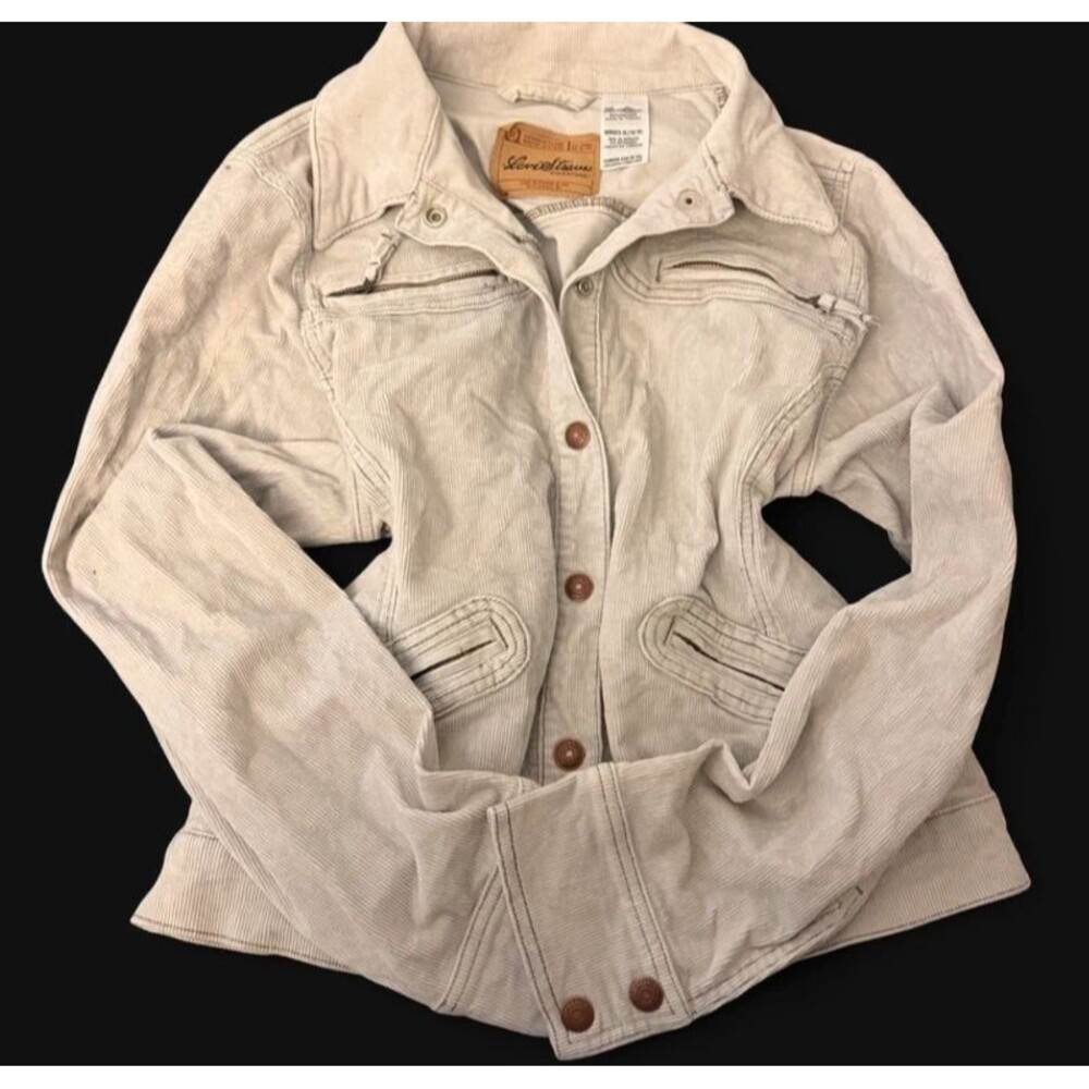 Levi Strauss Signature White/Gray Corduroy Button Up Trucker Denim Jacket
